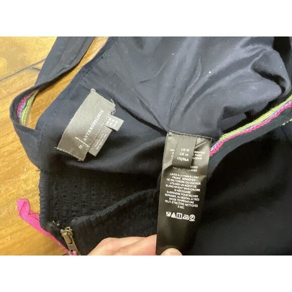 Anthropologie Embroidered Linen Blend Crop Top Women's sz 10 Black/Multi-color - Picture 7 of 8